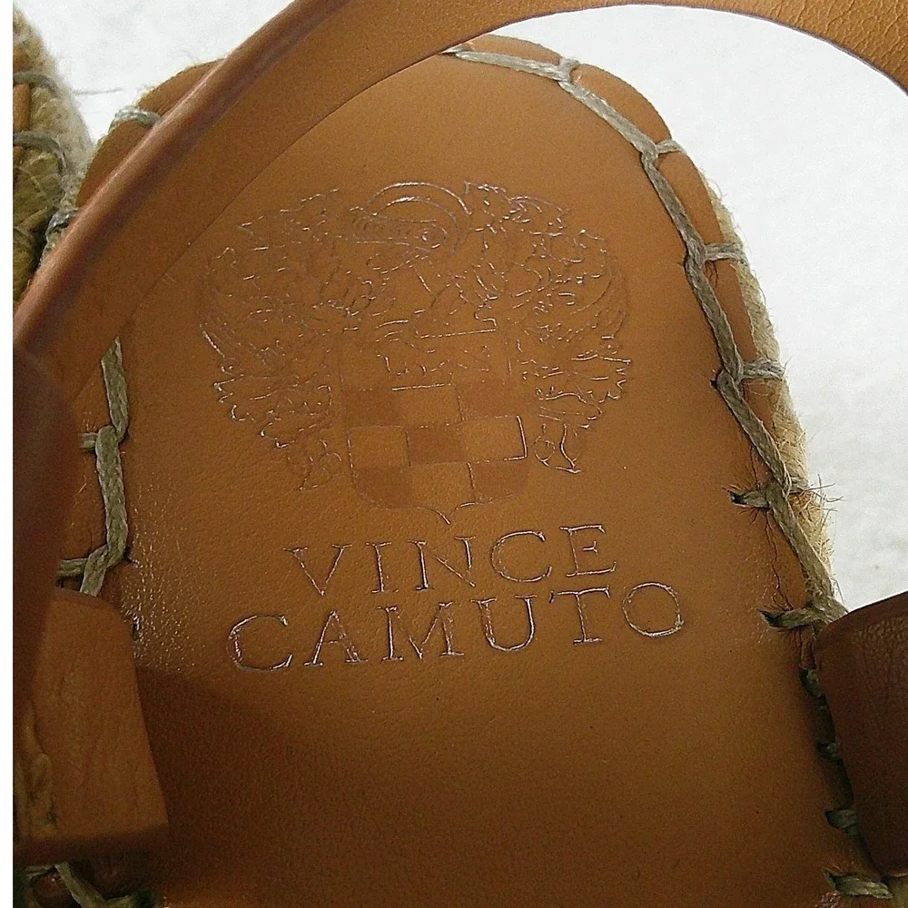 Vince Camuto Brettal Black Perforated Leather Espadrille Platform Sandals 8.5M